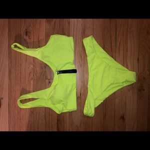 Neon green zip bikini